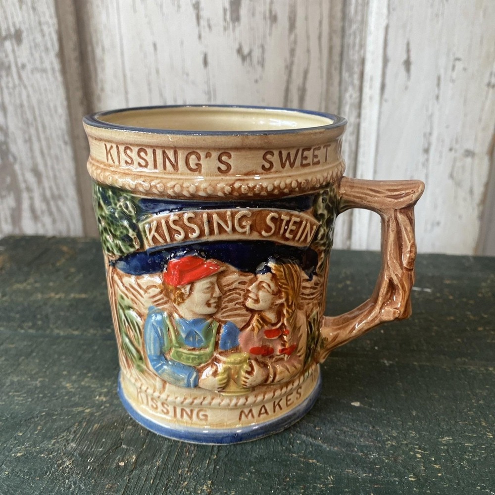 Vintage LEGO Japan Beer Mug‎ Kissing Stein Double Handle German Style